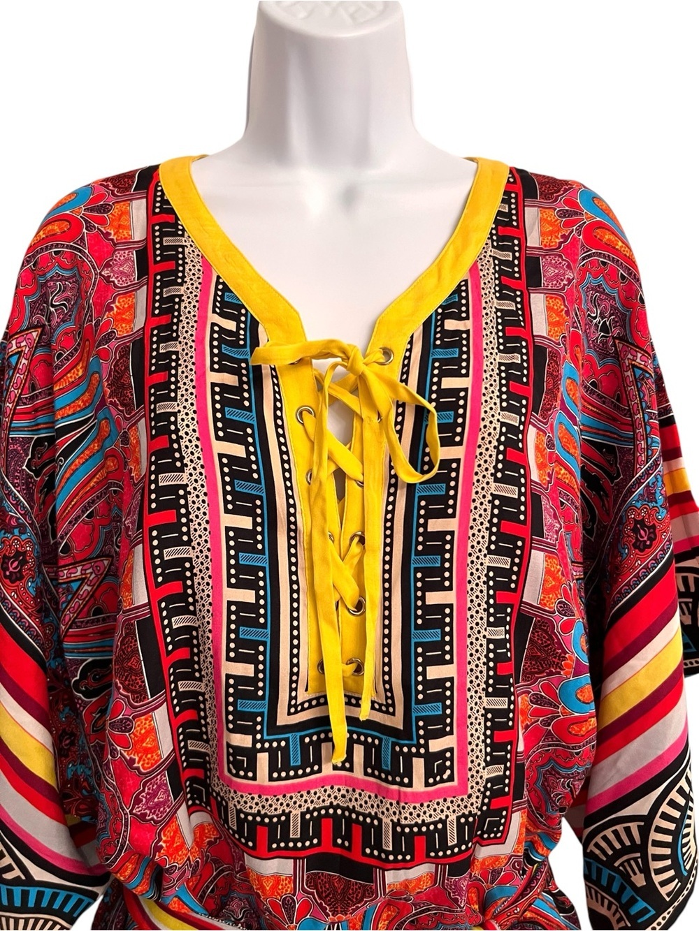 Cache Paisley Striped Multicolored Silk Blend Boho Tunic Dress Women’s Large - Picture 3 of 9